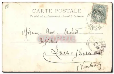 Costumi di Savoia (Moutiers-Brides les Bains) — donna in costume tradizionale — editore G. Delpy, n° 27461 — Verso