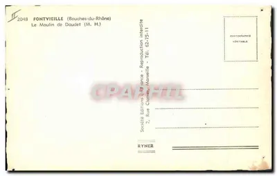 Bilhete postal moderno Moinho de vento Fontvieille O moinho de Daudet — Verso