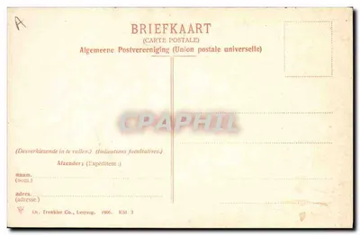 Zuid-Bevelandsche Boerin — carta postal ilustrada com colagem de cenas holandesas — Dr. Trenkler Co., Leipzig — Verso