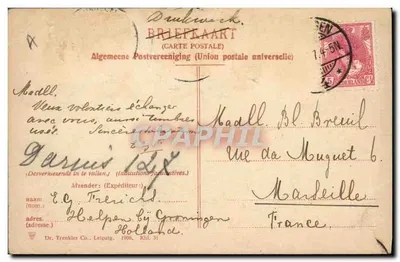 Traje Marken — Paisagem de moinhos de vento — Dr. Trenkler Co., Leipzig — Verso