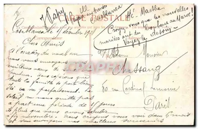 Deux hommes et un âne dans un paysage désertique — scène de travail agricole — éditeur 'Annyly' (signature visible) — n° de série non lisible — Verso