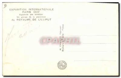 Grupo da população do Reino de Lilliput — Exposição Internacional Paris 1937 — H. Chipault, Boulogne-sur-Seine — Verso