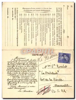 Paris — Escola Universal — Escritório de Correios especial — 59, Boulevard Exelmans — Verso
