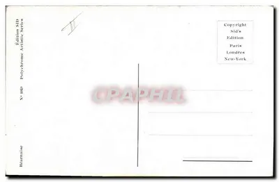 Kobieta w czerwonym — tło z górami — M. Edwin, wydawca Sid's Edition, N° 1060 — Rewers