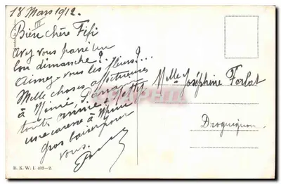 Crianças carregando baldes em um campo de tulipas — K. Feiertag — editor B. K. W. I. n° 402-2 — Verso
