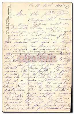 Frau in gestreiftem Kleid und Hut — Serie 59 - Nr. 3 — Neue kleine Frauen, von Fabino — R. & Cie, Imp. 21, Rue Joubert, Paris — Rückseite