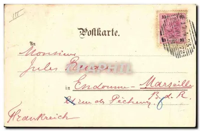 Gnomo brincando com um papagaio — ilustração colorida — Kunstverlag J. W. Heer, Bonn, n° 191608 — Verso