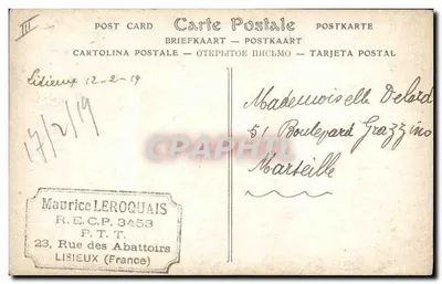 Soffitto dell'Hotel des Postes di Lisieux — Le Heures, secondo i disegni di Robert Salles — Grante, Edit., Lisieux — Verso