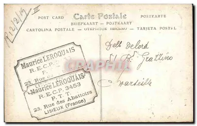 Mulher em vestido longo segurando dois baldes — Teto do Hotel das Postas de Lisieux — Grente, Edit., Lisieux — Verso