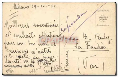 Enfant en ski — décor de houx — éditeur italien — Verso