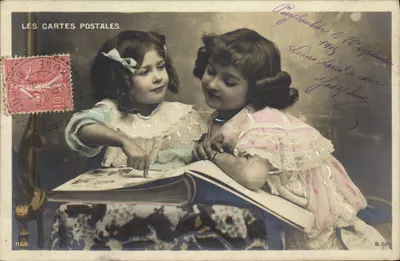 Duas jovens lendo um livro — As Cartas Postais, n° 1168 — S.I.P.