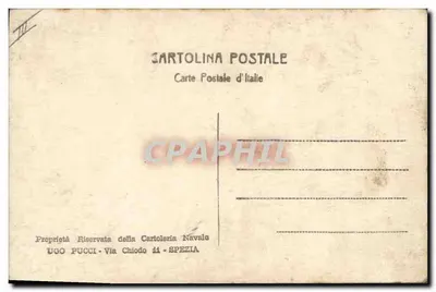 R. Scuola A. Vespucci — statek żaglowy w porcie — Cartolineria Navale Ugo Pucci, Spezia — Rewers