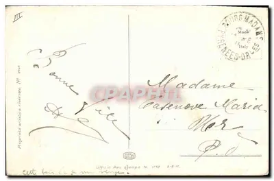 Mulher elegante em vestido azul e lenço verde — Alberkini — Propriedade artística reservada N° 2058 — Verso