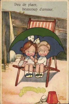 Dois crianças sob um guarda-chuva — Mabel Lucie Attwell — editor Bonne Aube