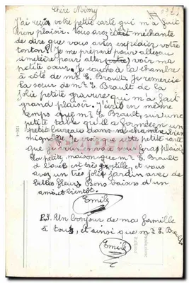 Młoda dziewczyna trzymająca królika — ilustracja Ch. Juneuvey — wydawca nie widoczny — Rewers