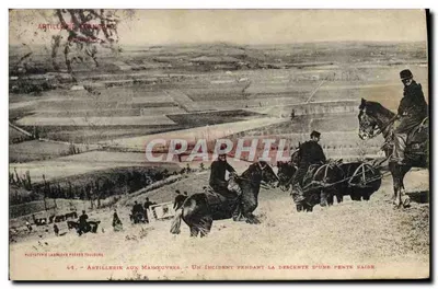 Artilharia nas Manobras — Um incidente durante a descida de uma encosta íngreme — Phototype Laugue Perret Toulouse