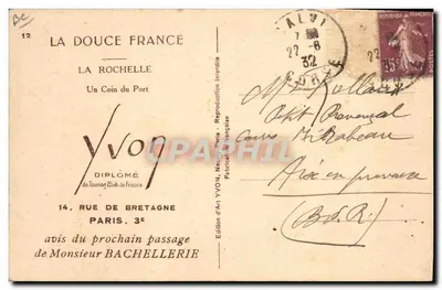 La Rochelle — Um Canto do Porto — Edição de Arte YVON, Paris — Verso