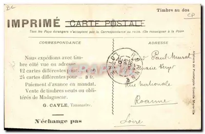 Madagascar - Tananarive. 17 Entrada de Aldeia — G. Cavle, Tananarive — Verso