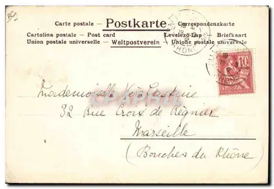 Mulher em vestido branco — decoração floral — J.W.H. R. 1900, Reutlinger, Paris — Verso