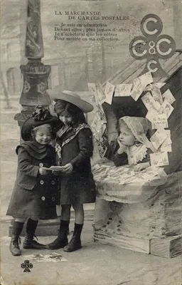 A vendedora de cartões postais — cena de rua com três crianças — editor C&C n° 38