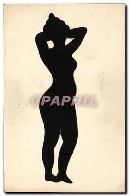 Silhueta feminina — desenho preto em fundo bege — editor desconhecido
