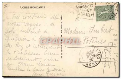 Bilhete postal antigo Dolmen Menhir Trebeurden Ty Lia — Verso