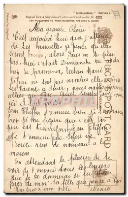 Dois filhotes em vasos — editor Raphael Tuck & Sons, série 2, n° 4232 — Verso