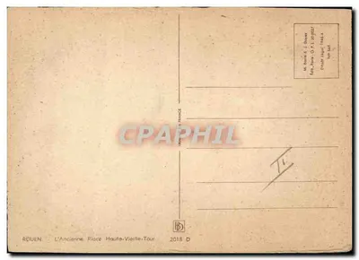 Bilhete postal antigo Fantasia Ilustrador Barday Rouen A antiga praça Alta Torre Velha — Verso