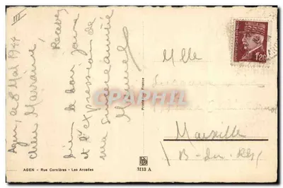 Agen - Rue Cornières - Les Arcades — desenho de Barday — Verso