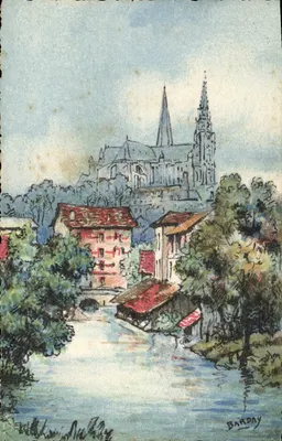 Chartres - As margens do Évre - vista da catedral — Barday