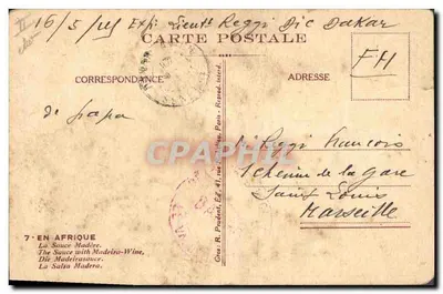 Scena z życia w Afryce — La Sauce Madère — Wydawca R. Prudent, Paryż, nr 7 — Rewers