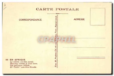 Na África — A toilette está bem usada — Gras R. Prudent, Éd. 41, rue Richelieu, Paris — Verso