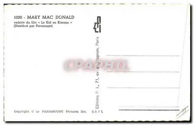 Mary Mac Donald — gwiazda filmu « Le Kid en Kimono » — Wydawnictwo P. L., 71, av. de Wagram, Paryż — Rewers