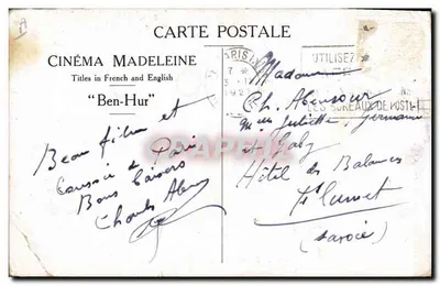 Ramon Novarro w filmie "Ben-Hur" — Kino Madeleine, Paryż — numer seryjny nie widoczny — Rewers