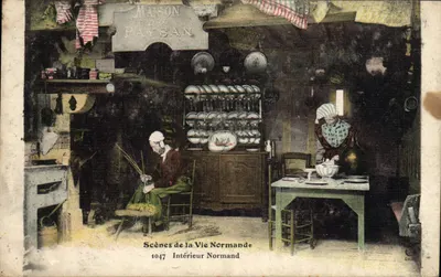 Intérieur Normand — Scènes de la Vie Normande 1047 — Éditeur Em.B. (Em. Brocherieux, Imp.-Edit. Paris)