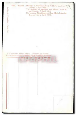 Ślub Napoleona I i Marii Luizy w Louwzie — 2 kwietnia 1810 — Wydawnictwo Nomis, Paryż, nr 5792 — Rewers