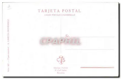Mulher com mantilha — ilustração de V. García — Edições Victoria Gutiérrez, N. Coll Salieti, Barcelona, n° 507 — Verso