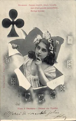 As 4 Damas - Dama de Trébol — Horóscopo — Edição Fototipia A. Bergaret et Cie, Nancy