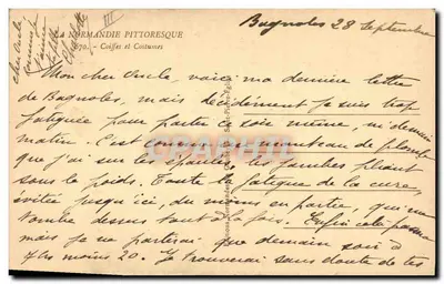 Duas mulheres em trajes normandos — Luvas e Trajes — editor La Normandie Pittoresque, n° 670 — Verso