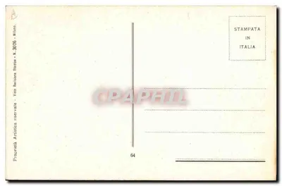 Jovem mulher em vestido azul e chapéu decorado — ilustração — editor Vito Riminzione, Milão, n° 3076 — Verso
