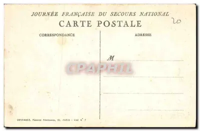 Familie und Hund vor einer Hütte — Zeichnung von Rouleau — Devambez, Paris — Rückseite