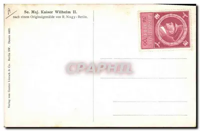 Kaiser Wilhelm II — retrato em uniforme — Verlag Gustav Liersch & Co. Berlin — Verso