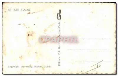 Kim Novak — retrato — Editions P.L. 71, av. de Wagram, Paris — Verso