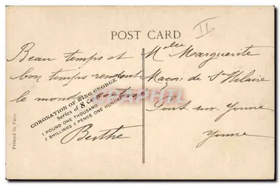 Koronacja Króla George V — Sierpień 1911 — Z placu Trafalgar po ceremonii — E.P.D. Wydawca — Rewers