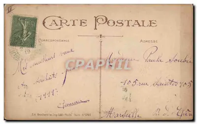 Frau im Uniform begrüßt ein Kind — Frohes Neues Jahr 1919 — Régine Gillet, Serie Nr. 141, Éd. Brocherie, Imp. Edil-Paris — Rückseite