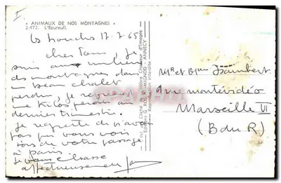 L'Ecreuïl — Animais das nossas montanhas — Edições MIGNOD-ANNECY n°2.472 — Verso