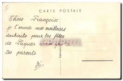 Crianças com pintinhos e ovos de Páscoa — desenho de Bennet — editor não visível — Verso