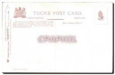 Alexandra Caroline da Dinamarca — Rainha consorte da Inglaterra — Tuck & Sons — Verso