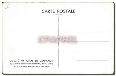 Fêmea canguru e seu filhote — COMITÉ NATIONAL DE L'ENFANCE, Paris — N° 2 — Verso