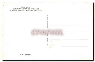 Leão do mar — sobre rocha — Editado pelo COMITÉ NATIONAL DE L'ENFANCE, N° 2 - PHOQUE — Verso